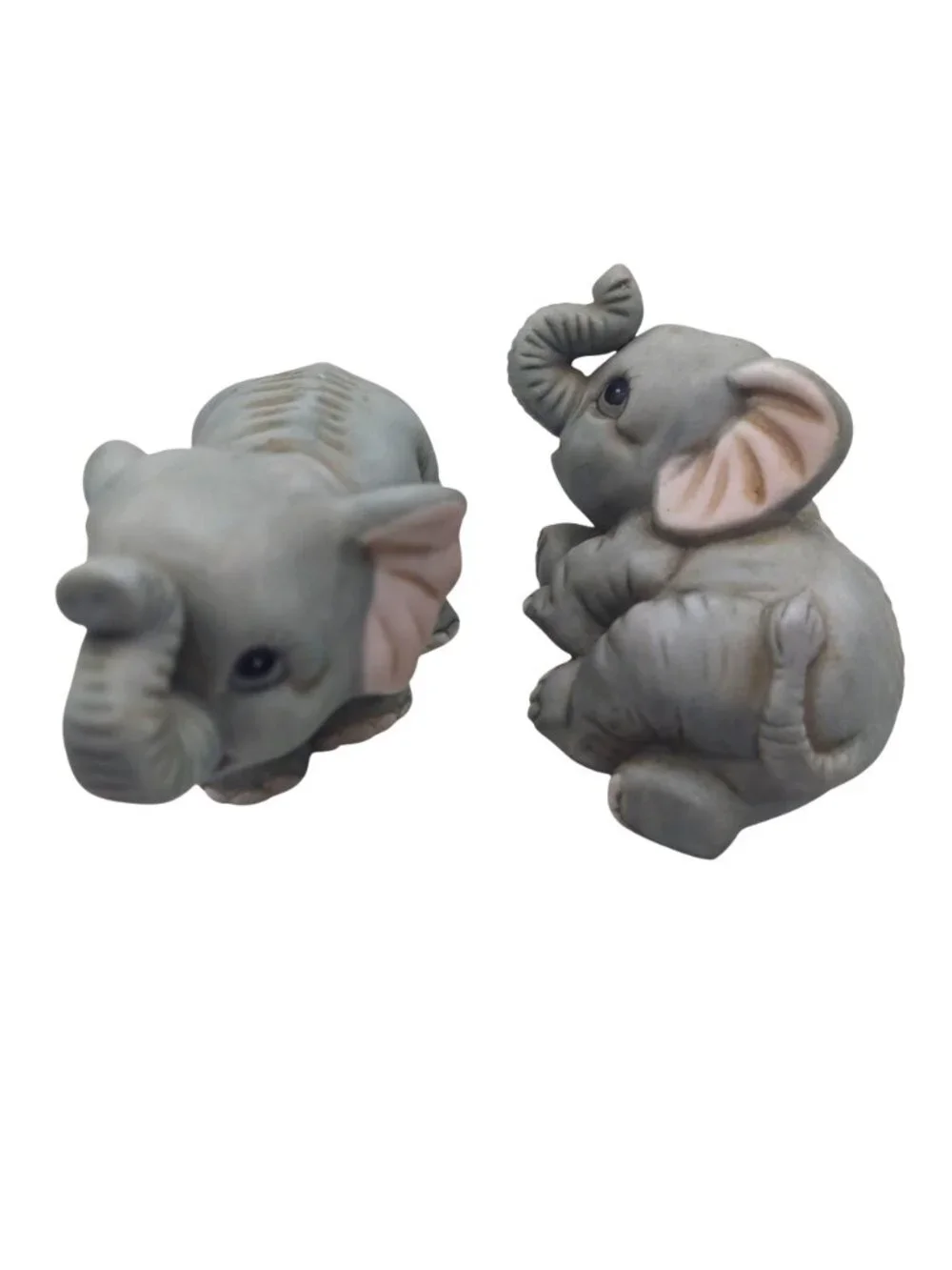 Homco Baby Elephant Figurine Set Of 2 Vintage Home Interiors Gray Trunk Up 1400